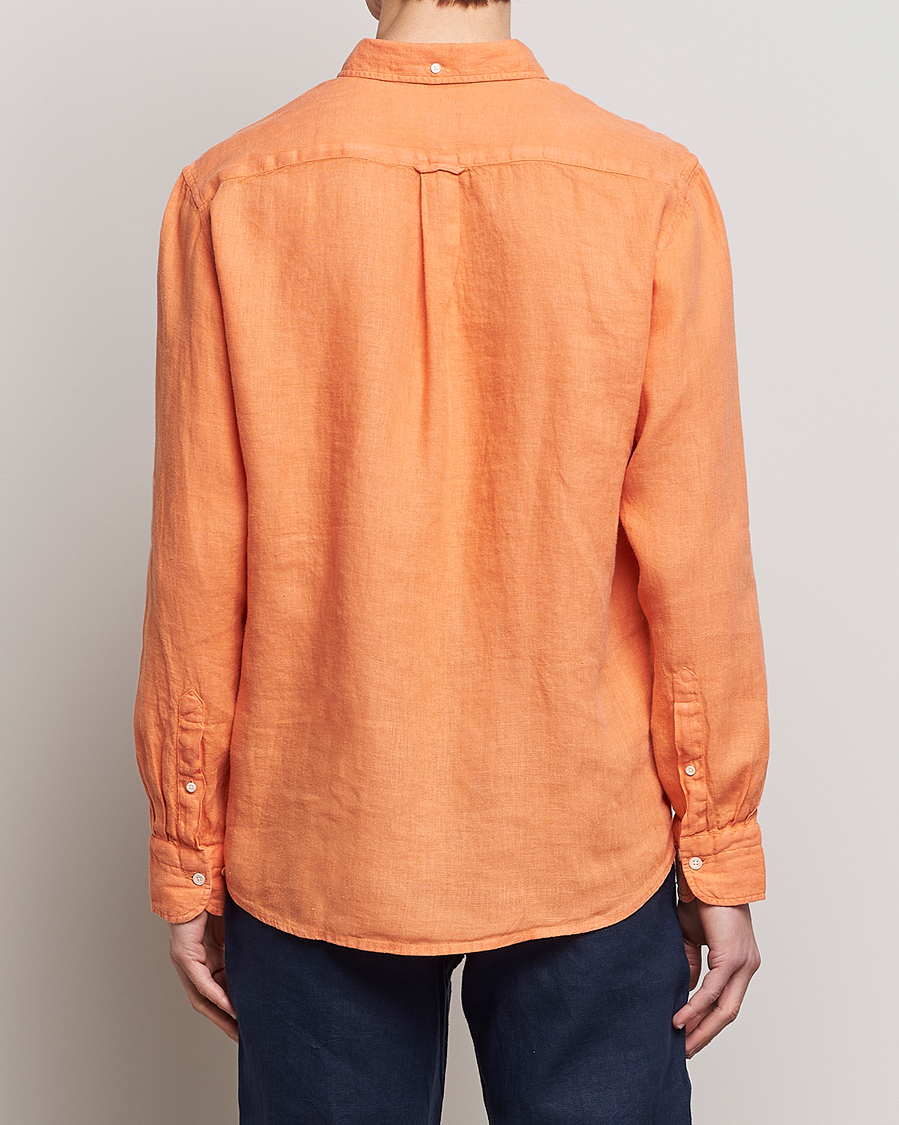 Men | Shirts | GANT | Regular Fit Garment Dyed Linen Shirt Apricot Orange