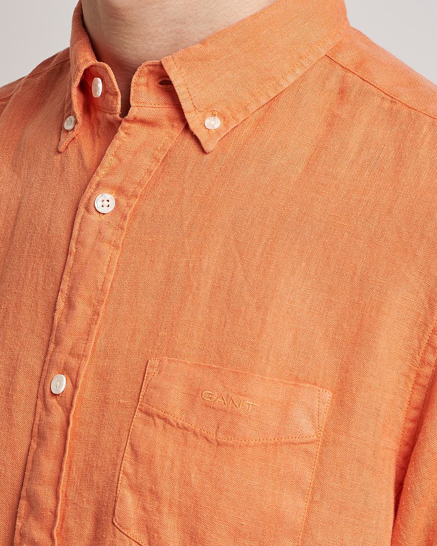 Men | Shirts | GANT | Regular Fit Garment Dyed Linen Shirt Apricot Orange