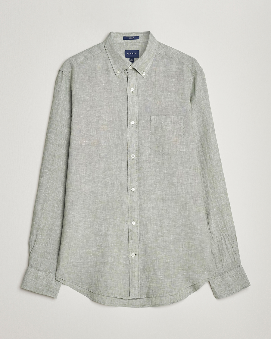 Men | Shirts | GANT | Regular Fit Linen Shirt Calamata Green