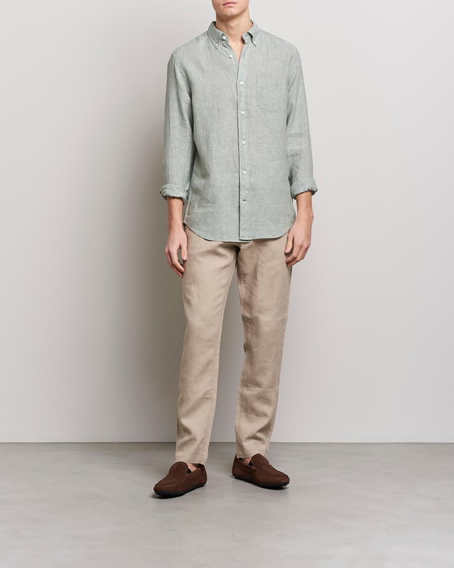 Men | Shirts | GANT | Regular Fit Linen Shirt Calamata Green