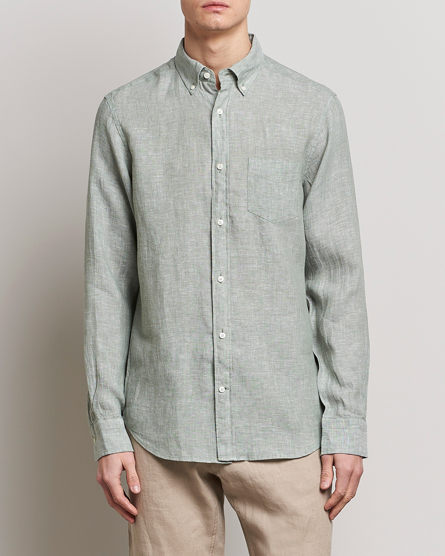Men | Linen Shirts | GANT | Regular Fit Linen Shirt Calamata Green