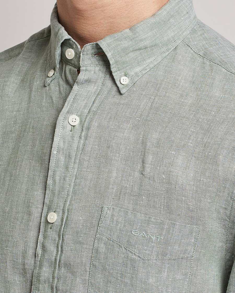 Men | Shirts | GANT | Regular Fit Linen Shirt Calamata Green