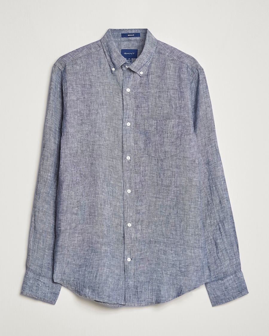 Men | Shirts | GANT | Regular Fit Linen Shirt Marine