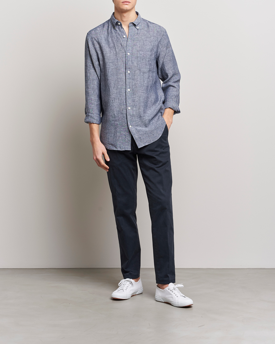 Men | Shirts | GANT | Regular Fit Linen Shirt Marine