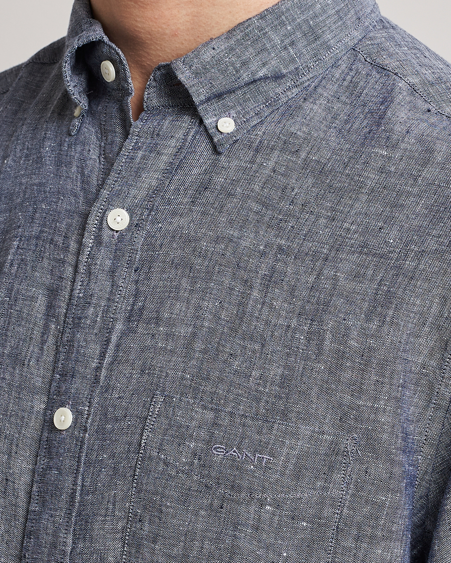 Men | Shirts | GANT | Regular Fit Linen Shirt Marine