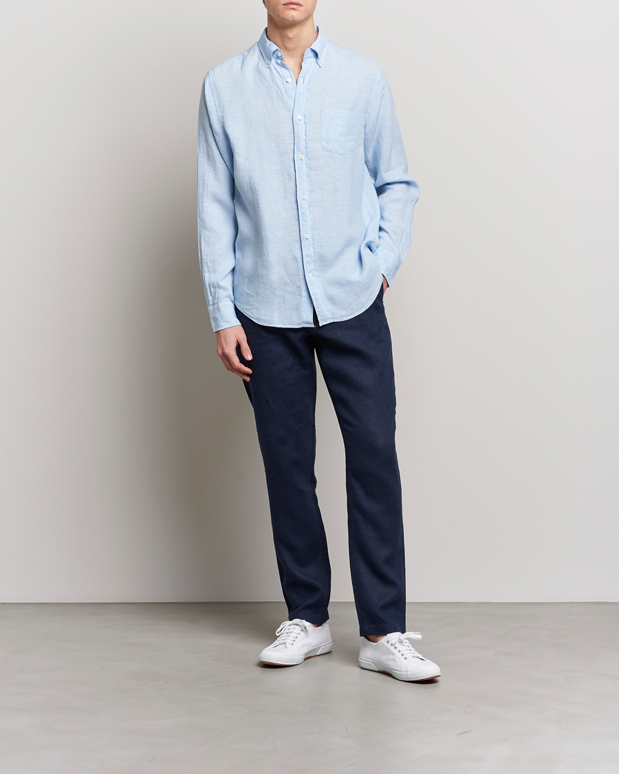 Men | Shirts | GANT | Regular Fit Linen Shirt Capri Blue