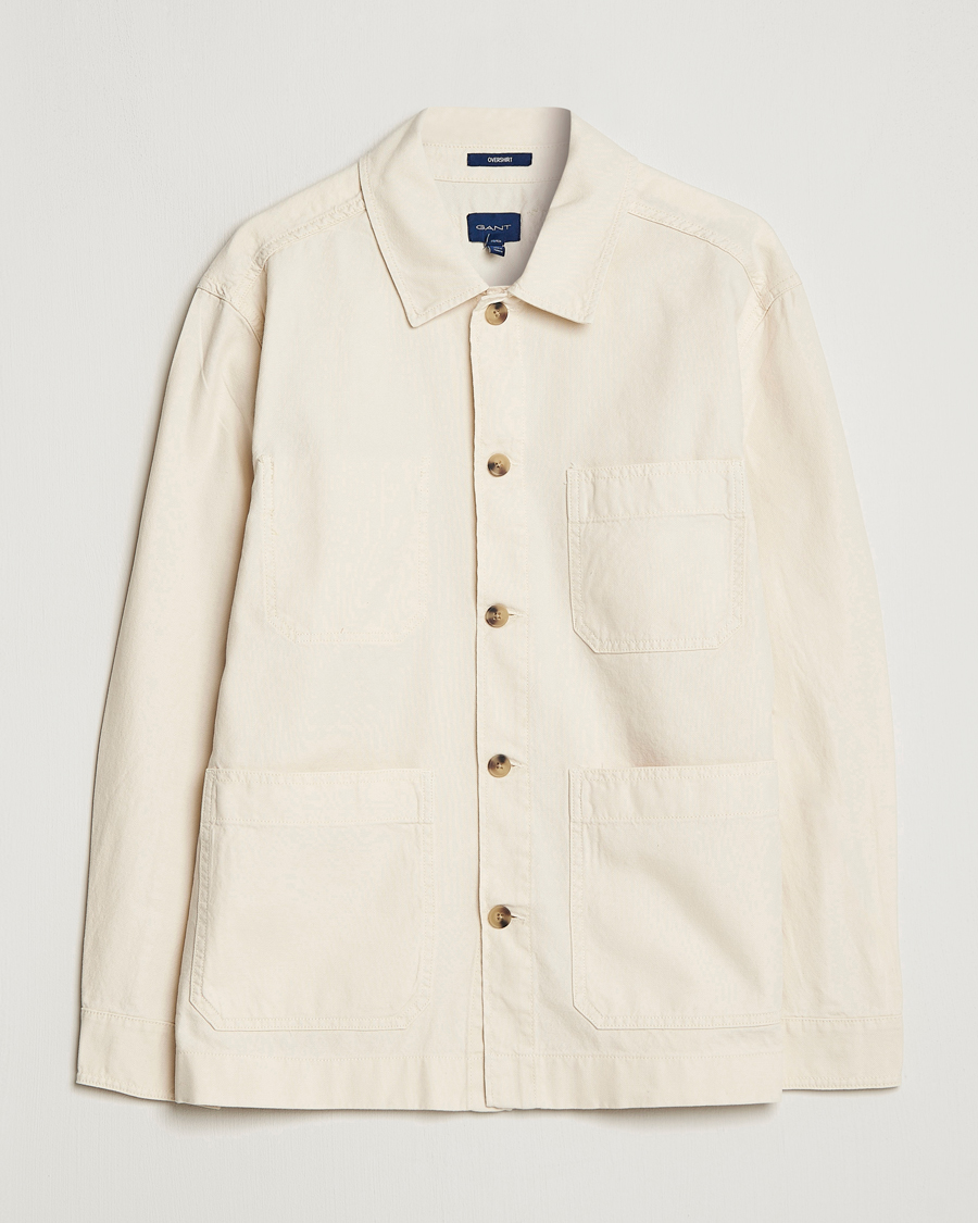 Men | Shirts | GANT | Garment Dyed Cotton/Linen Overshirt Ecru