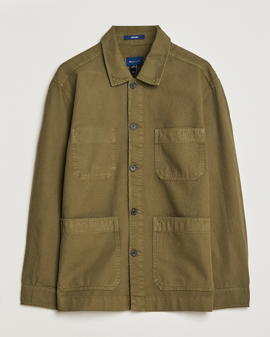 Men | Shirts | GANT | Garment Dyed Cotton/Linen Overshirt Racing Green