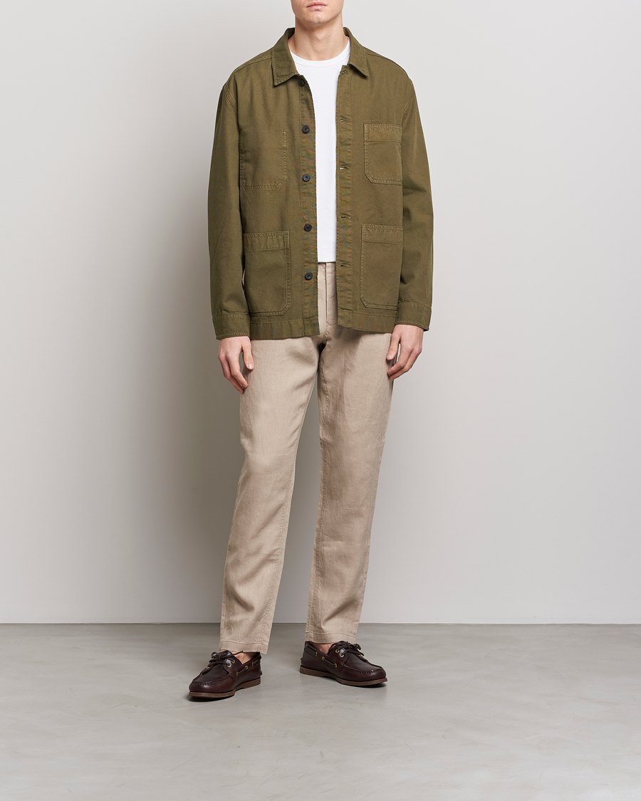 Men | Shirts | GANT | Garment Dyed Cotton/Linen Overshirt Racing Green
