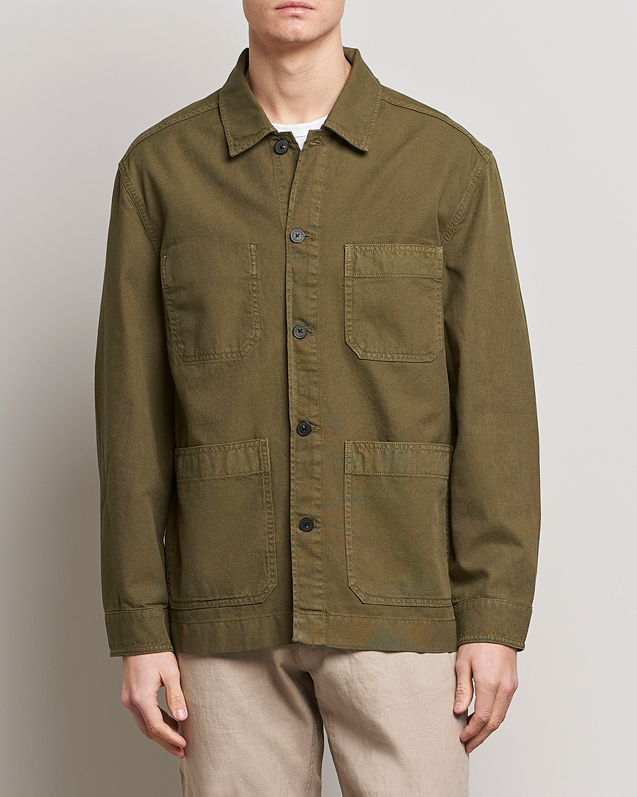 Men | Overshirts | GANT | Garment Dyed Cotton/Linen Overshirt Racing Green