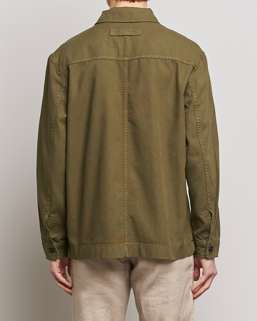 Men | Shirts | GANT | Garment Dyed Cotton/Linen Overshirt Racing Green