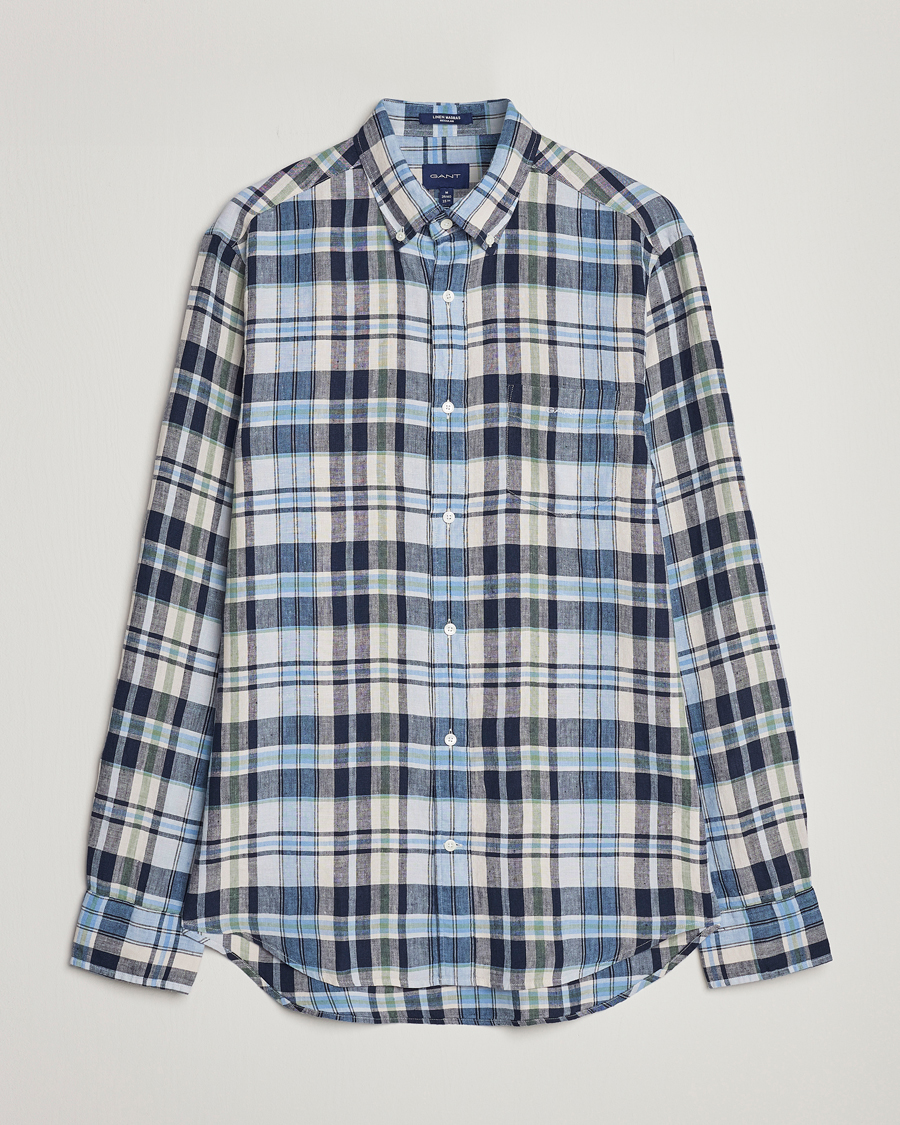 Men | Shirts | GANT | Regular Fit Linen Madras Checked Shirt Marine Multi