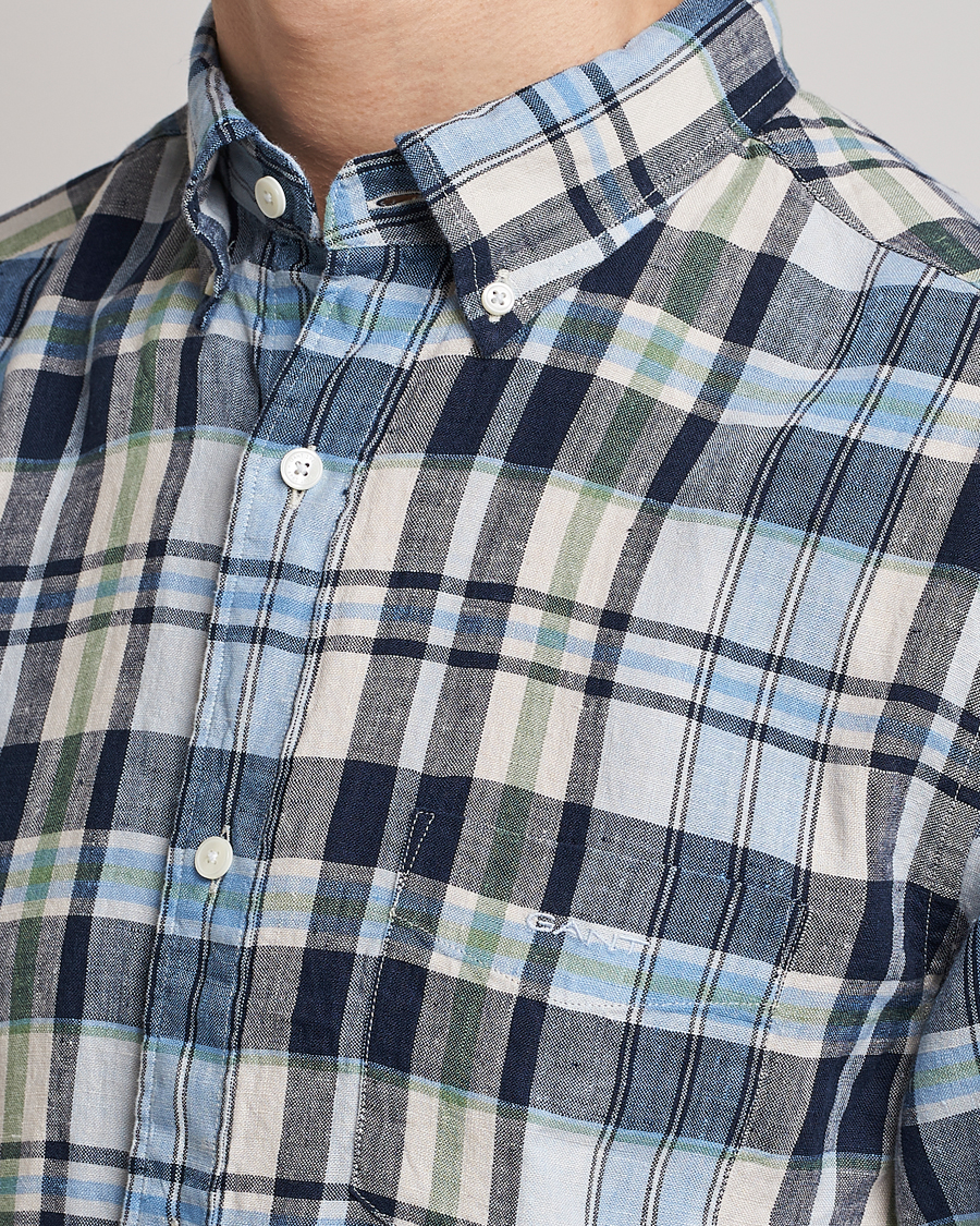 Men | Shirts | GANT | Regular Fit Linen Madras Checked Shirt Marine Multi