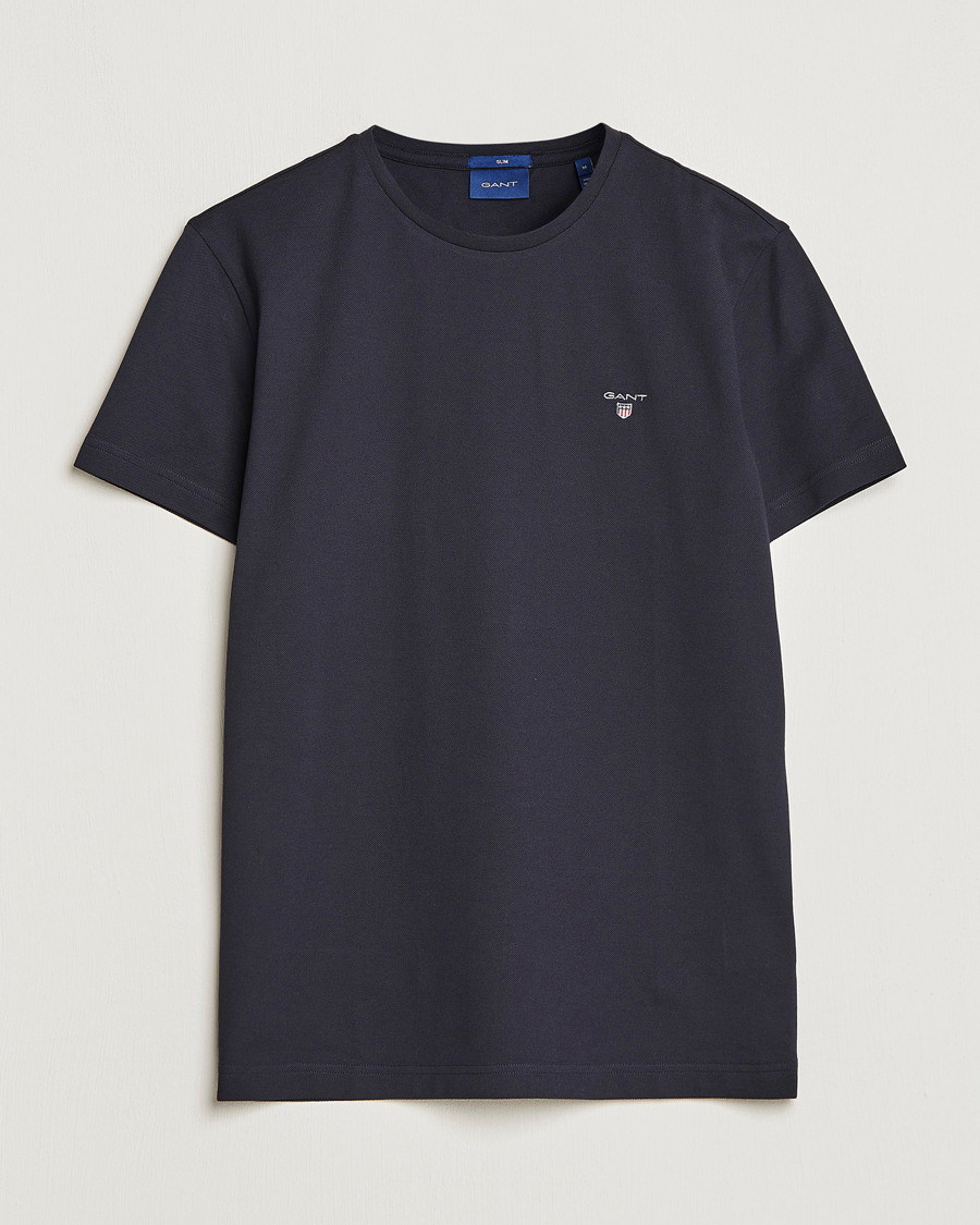 Men | T-Shirts | GANT | Cotton Pique Crew Neck T-Shirt Black