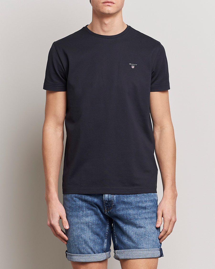 Men | T-Shirts | GANT | Cotton Pique Crew Neck T-Shirt Black