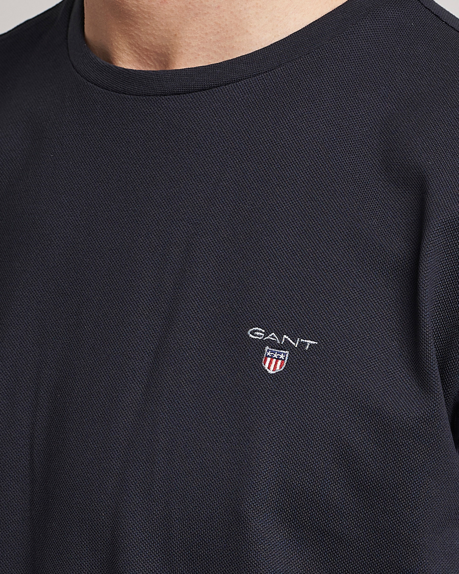Men | T-Shirts | GANT | Cotton Pique Crew Neck T-Shirt Black