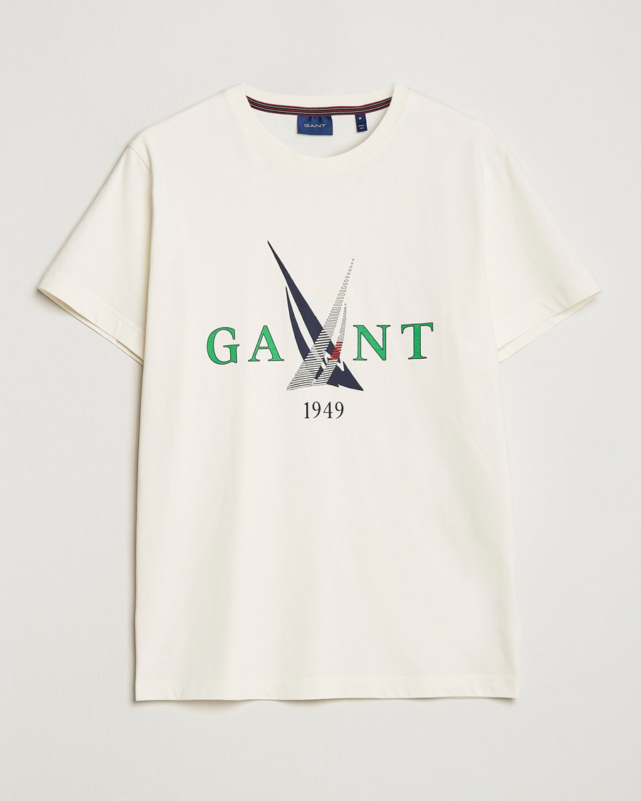 Men | T-Shirts | GANT | Sailing Logo Crew Neck T-Shirt Cream