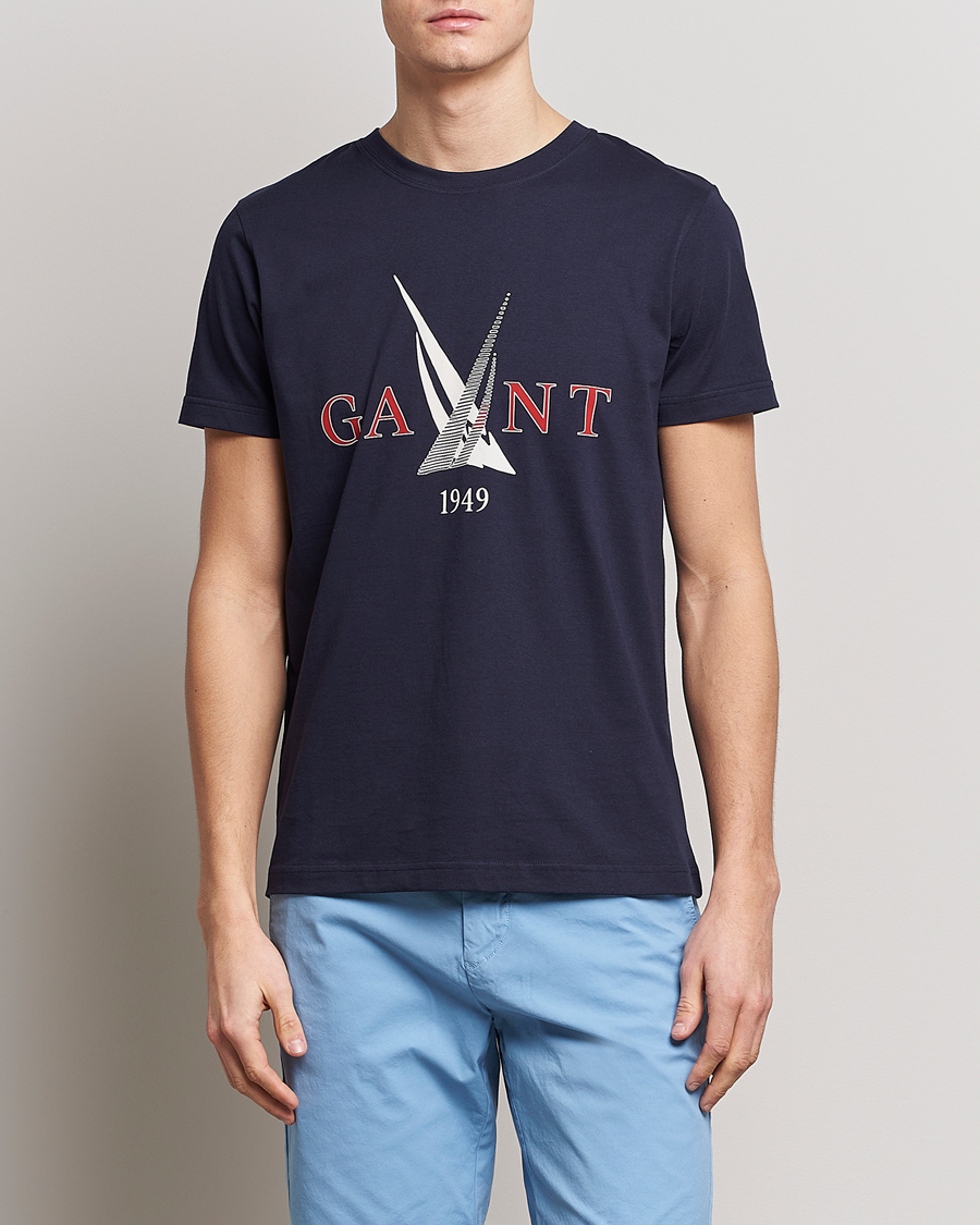 Men | T-Shirts | GANT | Sailing Logo Crew Neck T-Shirt Evening Blue