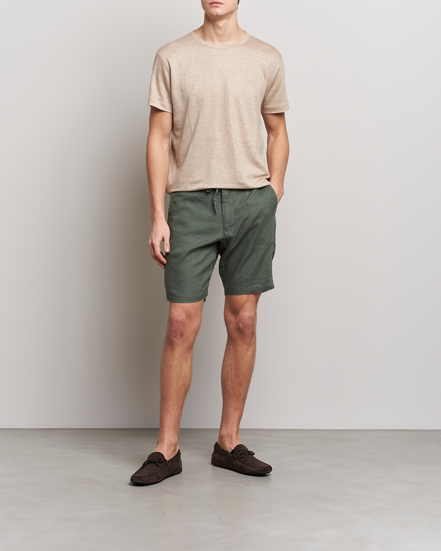 Men | T-Shirts | GANT | Cotton/Linen Crew Neck T-Shirt Khaki Beige