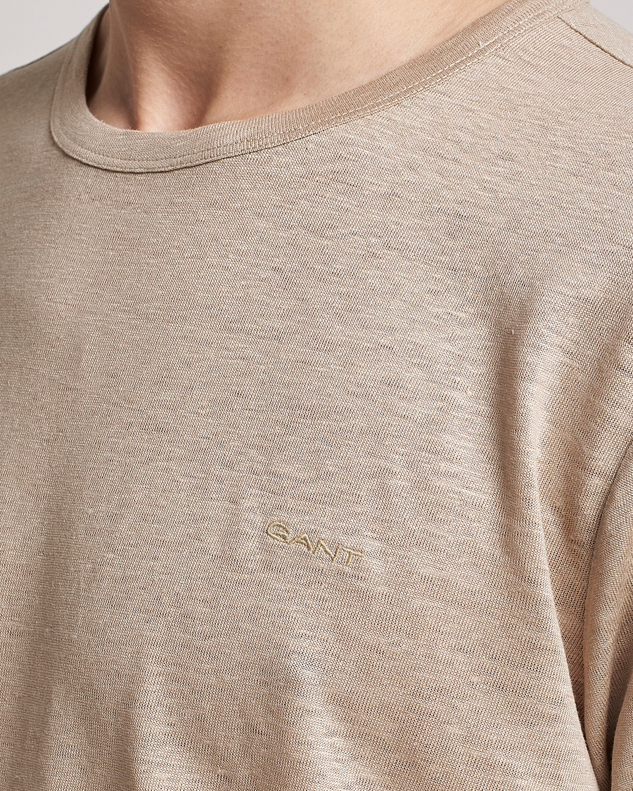 Men | T-Shirts | GANT | Cotton/Linen Crew Neck T-Shirt Khaki Beige