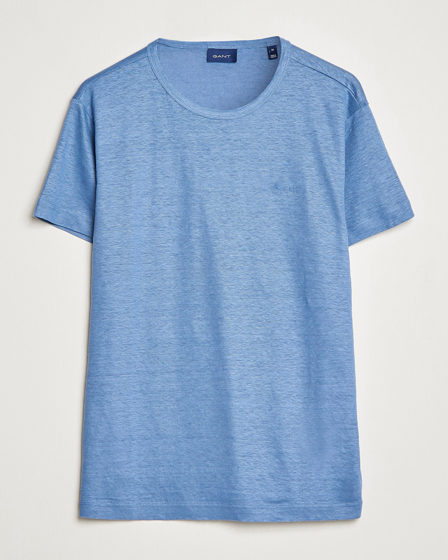 Men | T-Shirts | GANT | Cotton/Linen Crew Neck T-Shirt Salty Sea Blue