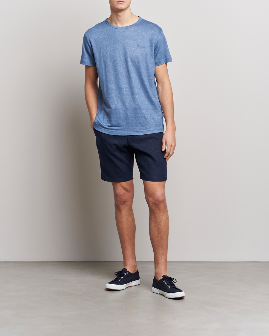 Men | T-Shirts | GANT | Cotton/Linen Crew Neck T-Shirt Salty Sea Blue
