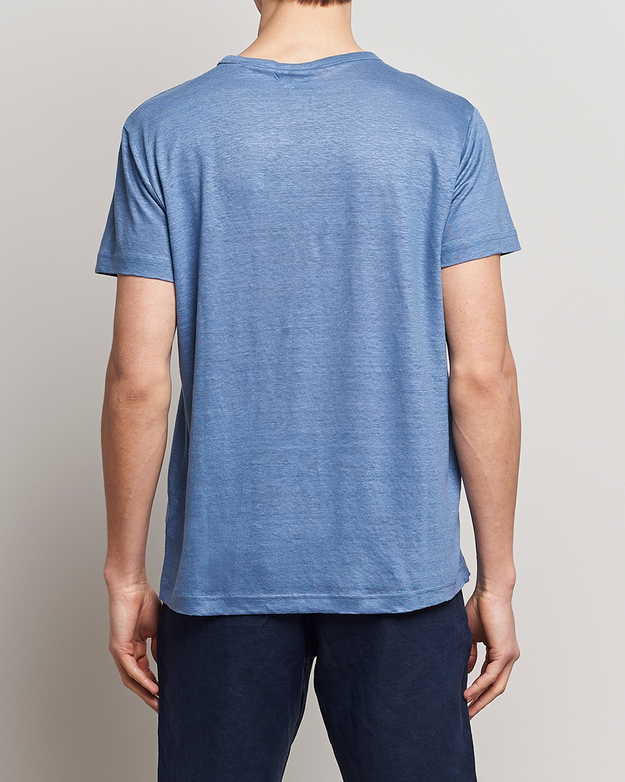 Men | T-Shirts | GANT | Cotton/Linen Crew Neck T-Shirt Salty Sea Blue