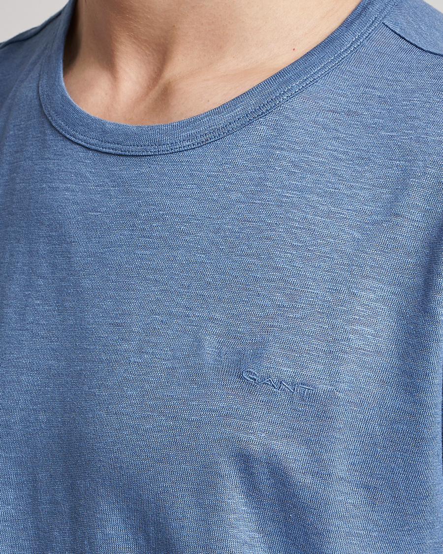 Men | T-Shirts | GANT | Cotton/Linen Crew Neck T-Shirt Salty Sea Blue