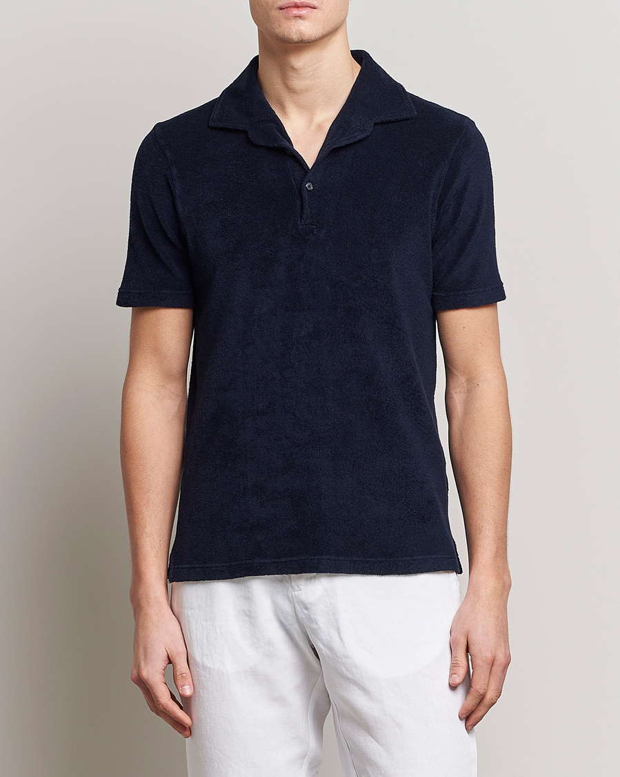 Men | Short Sleeve Polo Shirts | Gran Sasso | Cotton Terry Polo Navy