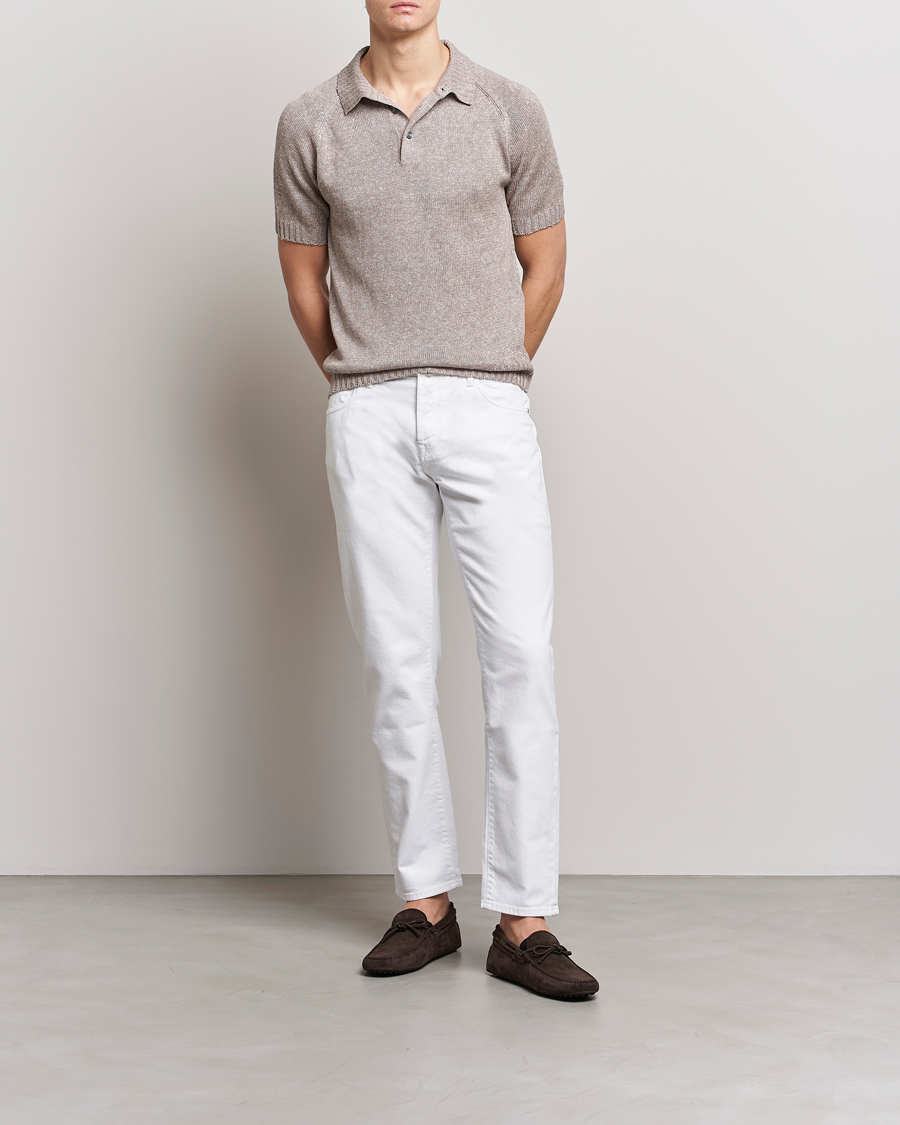 Gran Sasso Cotton/Linen Knitted Polo Beige at CareOfCarl.com