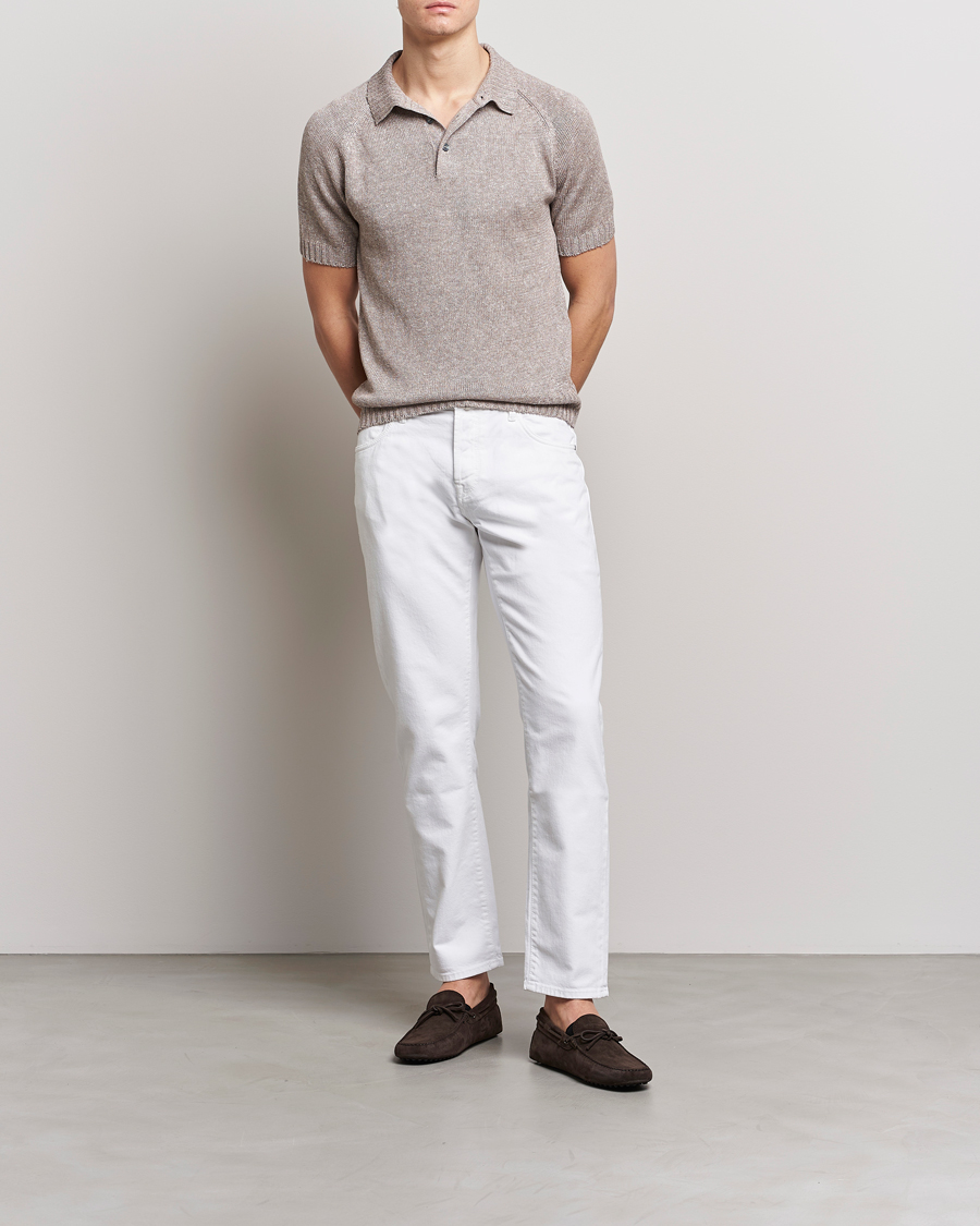 Gran Sasso Cotton/Linen Knitted Polo Beige at CareOfCarl.com