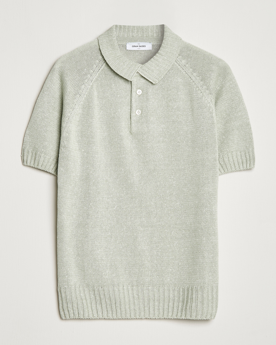 Men | Polo Shirts | Gran Sasso | Cotton/Linen Knitted Polo Light Green