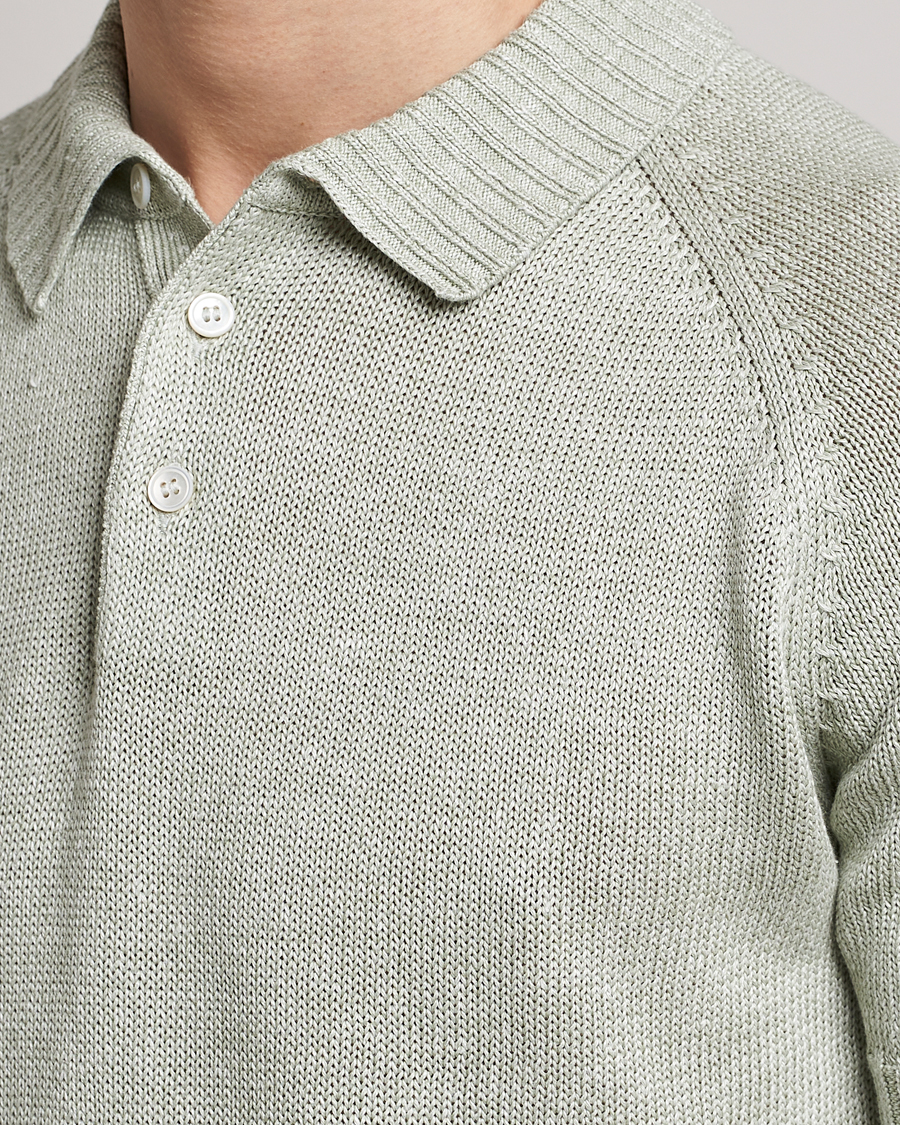 Men | Polo Shirts | Gran Sasso | Cotton/Linen Knitted Polo Light Green