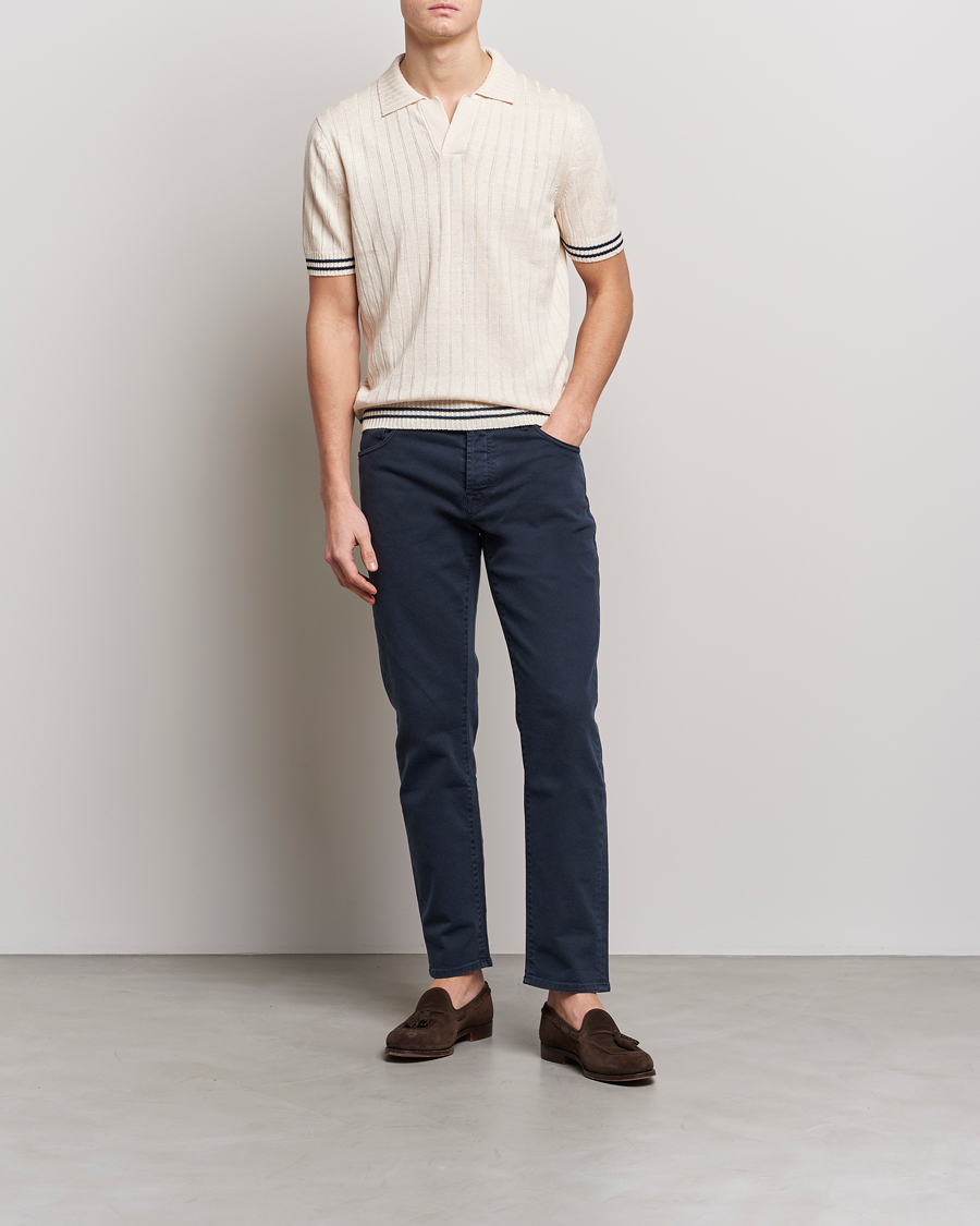 Men | Polo Shirts | Gran Sasso | Cotton/Linen Structured Knitted Polo Cream