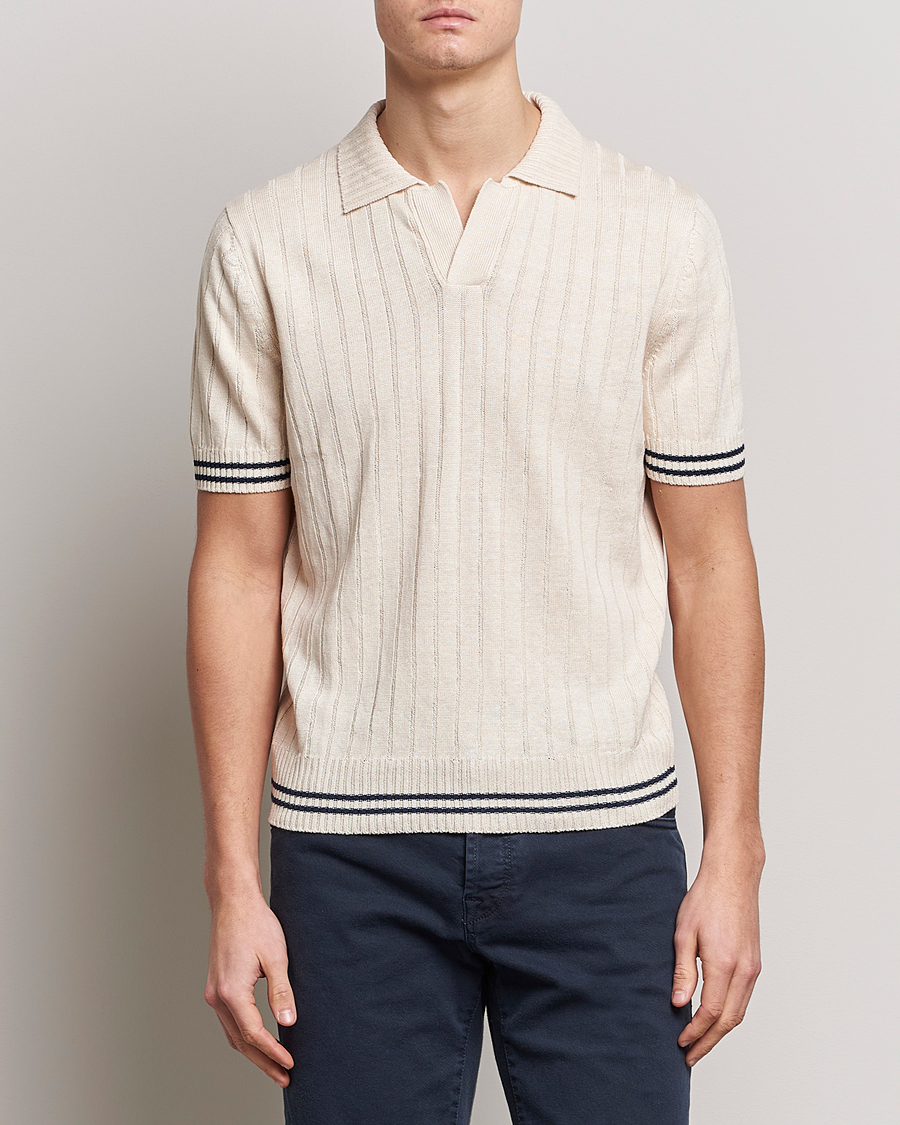 Men |  | Gran Sasso | Cotton/Linen Structured Knitted Polo Cream