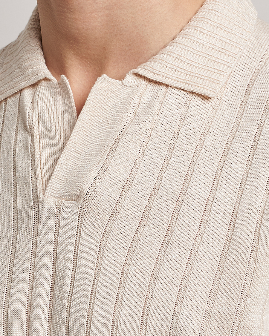 Men | Polo Shirts | Gran Sasso | Cotton/Linen Structured Knitted Polo Cream