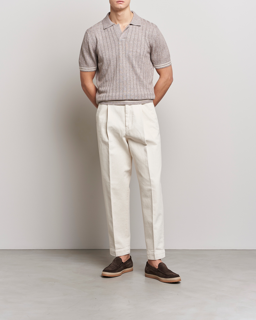 Men | Polo Shirts | Gran Sasso | Cotton/Linen Structured Knitted Polo Beige