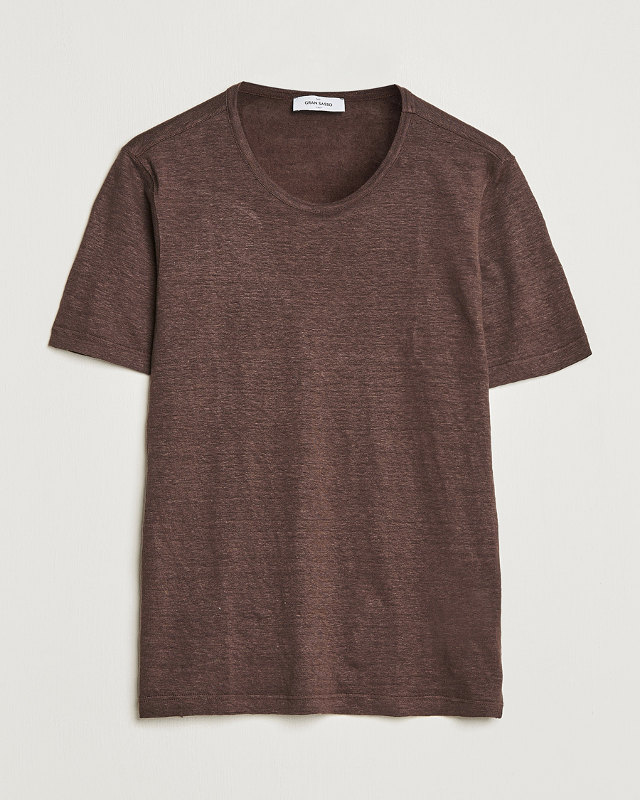 Men | T-Shirts | Gran Sasso | Washed Linen Tee Dark Brown