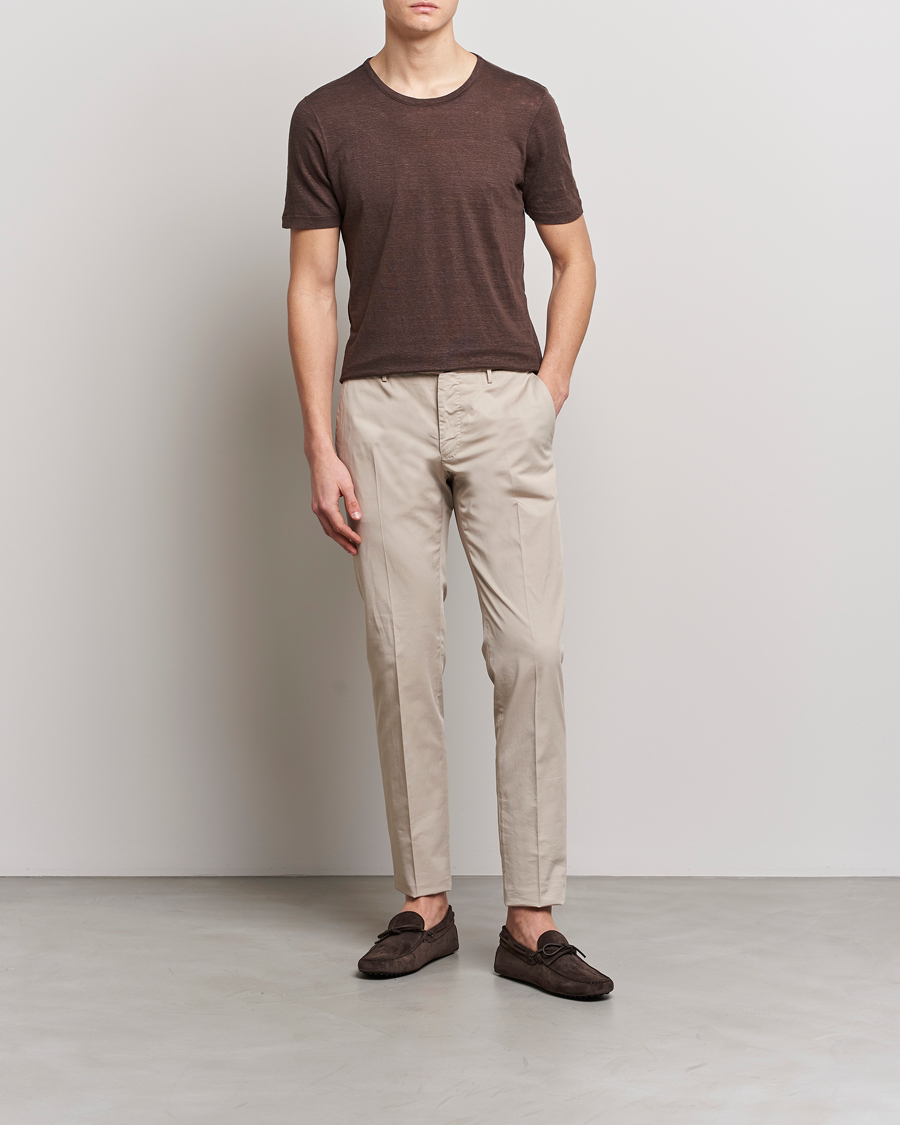 Men | T-Shirts | Gran Sasso | Washed Linen Tee Dark Brown