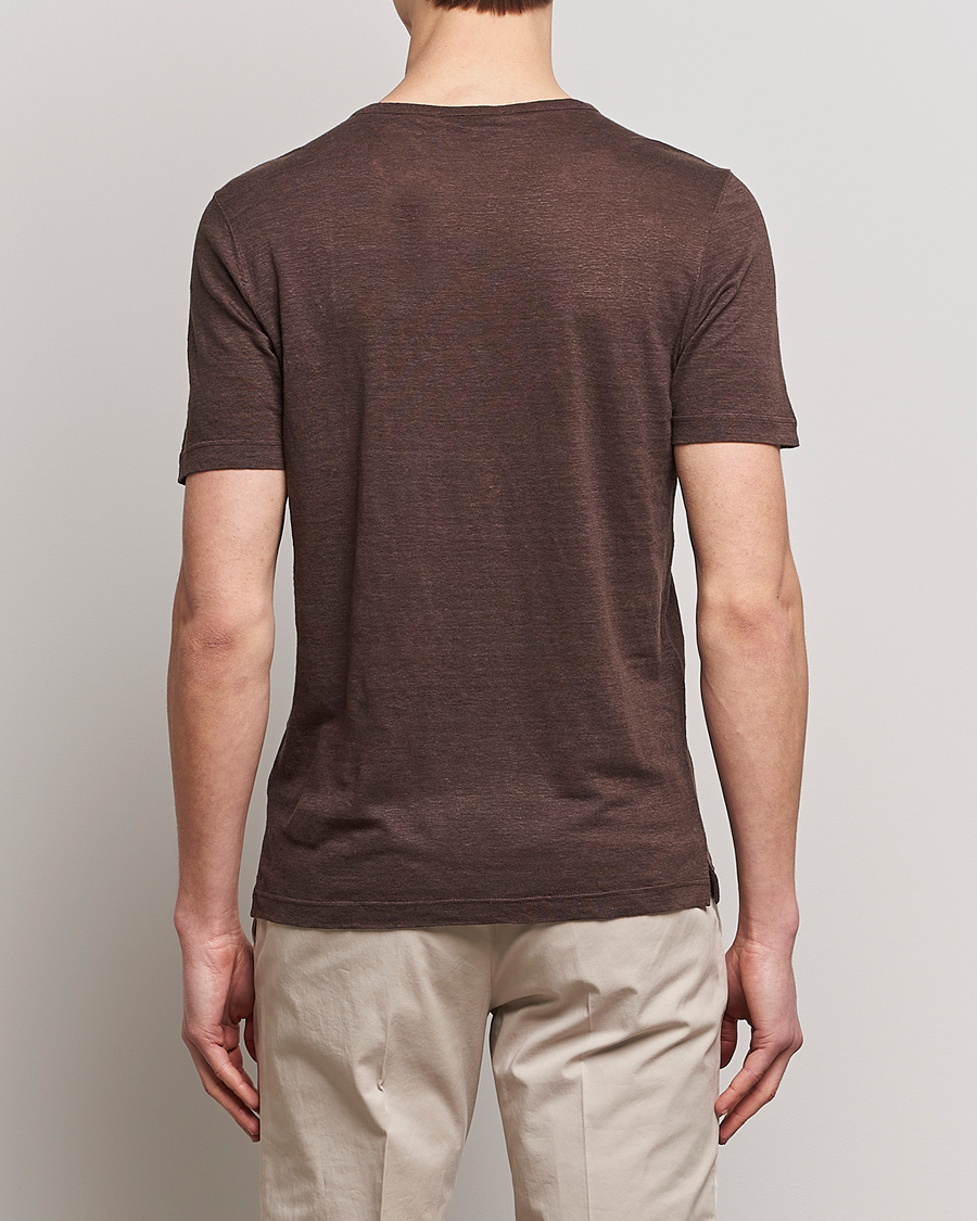 Men | T-Shirts | Gran Sasso | Washed Linen Tee Dark Brown