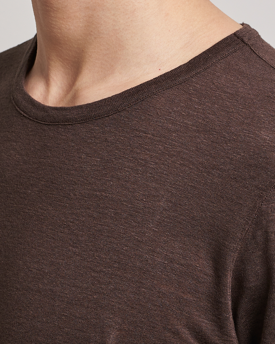 Men | T-Shirts | Gran Sasso | Washed Linen Tee Dark Brown