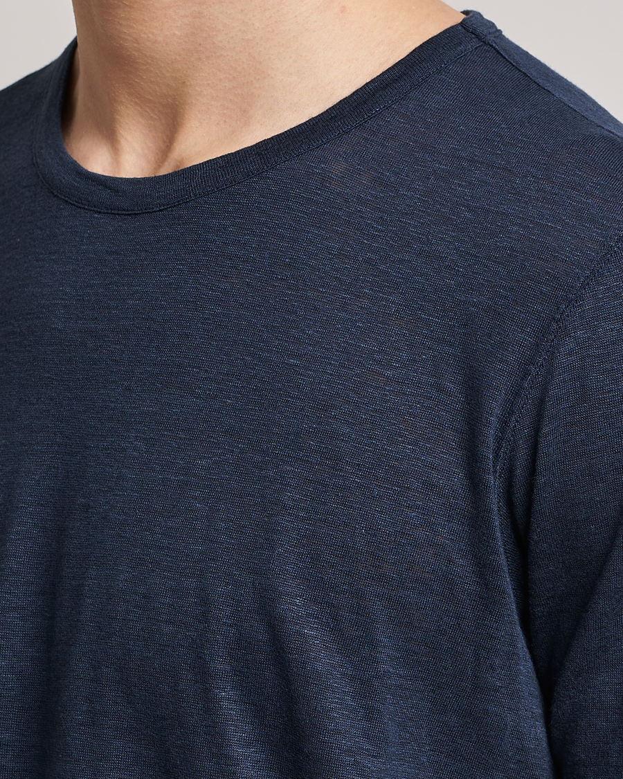 Men | T-Shirts | Gran Sasso | Washed Linen Tee Navy
