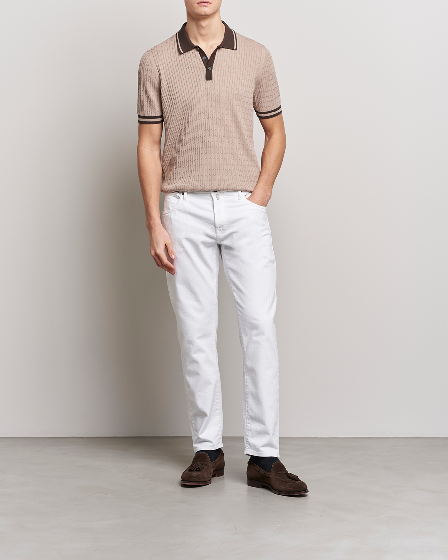 Men | Polo Shirts | Gran Sasso | Cable Knitted Contrast Polo Beige