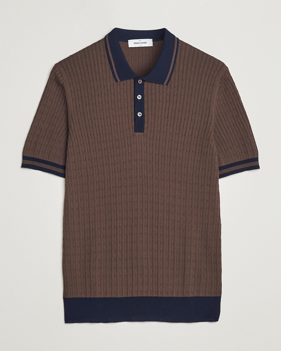 Gran Sasso Cable Knitted Contrast Polo Dark Brown at CareOfCarl.com