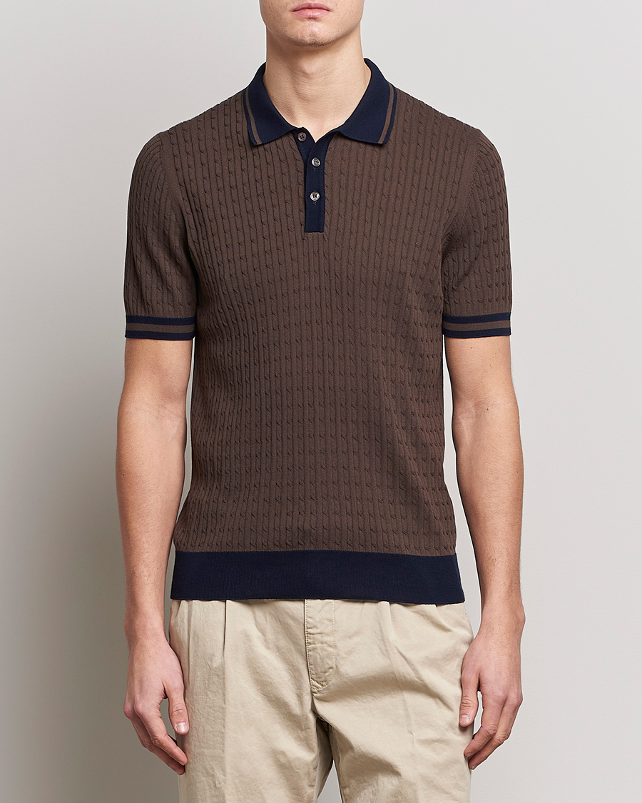 Men | Gran Sasso | Gran Sasso | Cable Knitted Contrast Polo Dark Brown