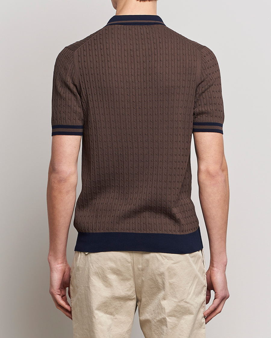 Men | Polo Shirts | Gran Sasso | Cable Knitted Contrast Polo Dark Brown