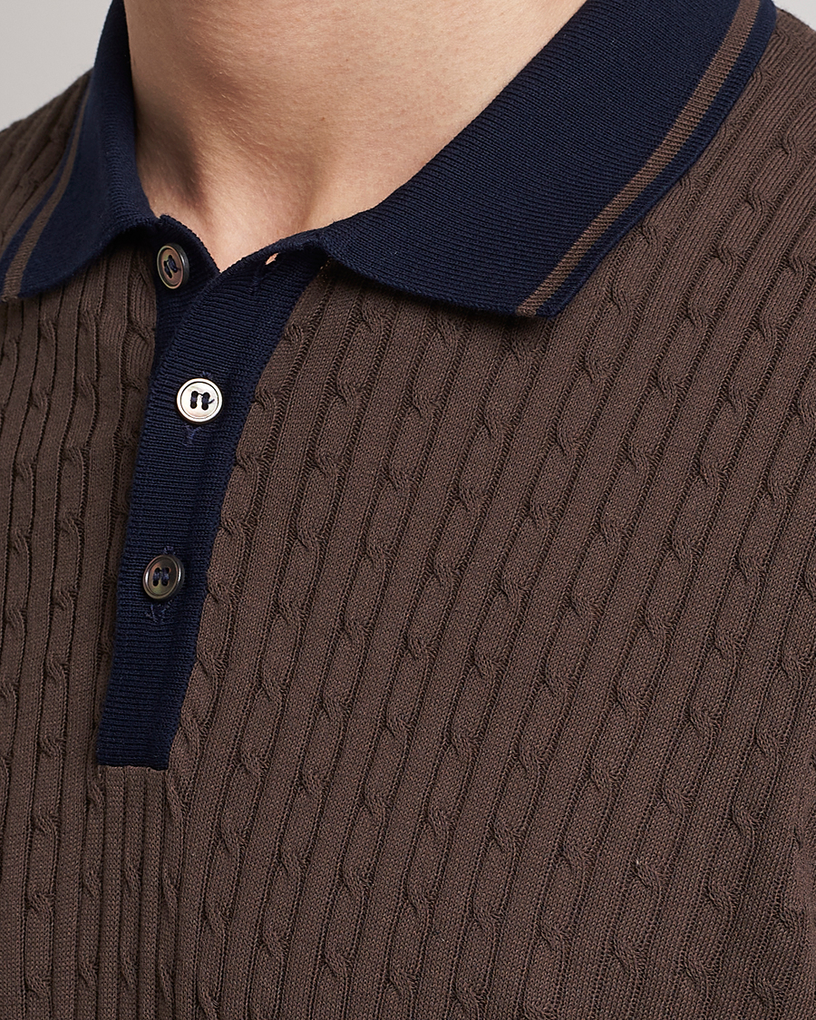 Gran Sasso Cable Knitted Contrast Polo Dark Brown at CareOfCarl.com