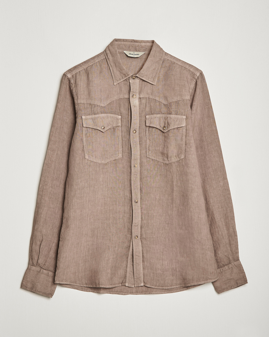 Men | Shirts | Gran Sasso | Casual Pocket Linen Shirt Medium Brown