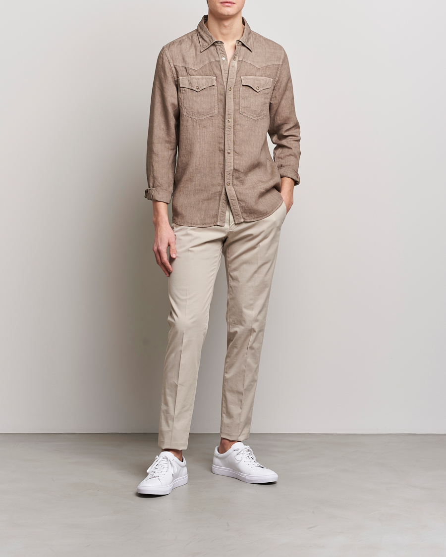 Men | Shirts | Gran Sasso | Casual Pocket Linen Shirt Medium Brown