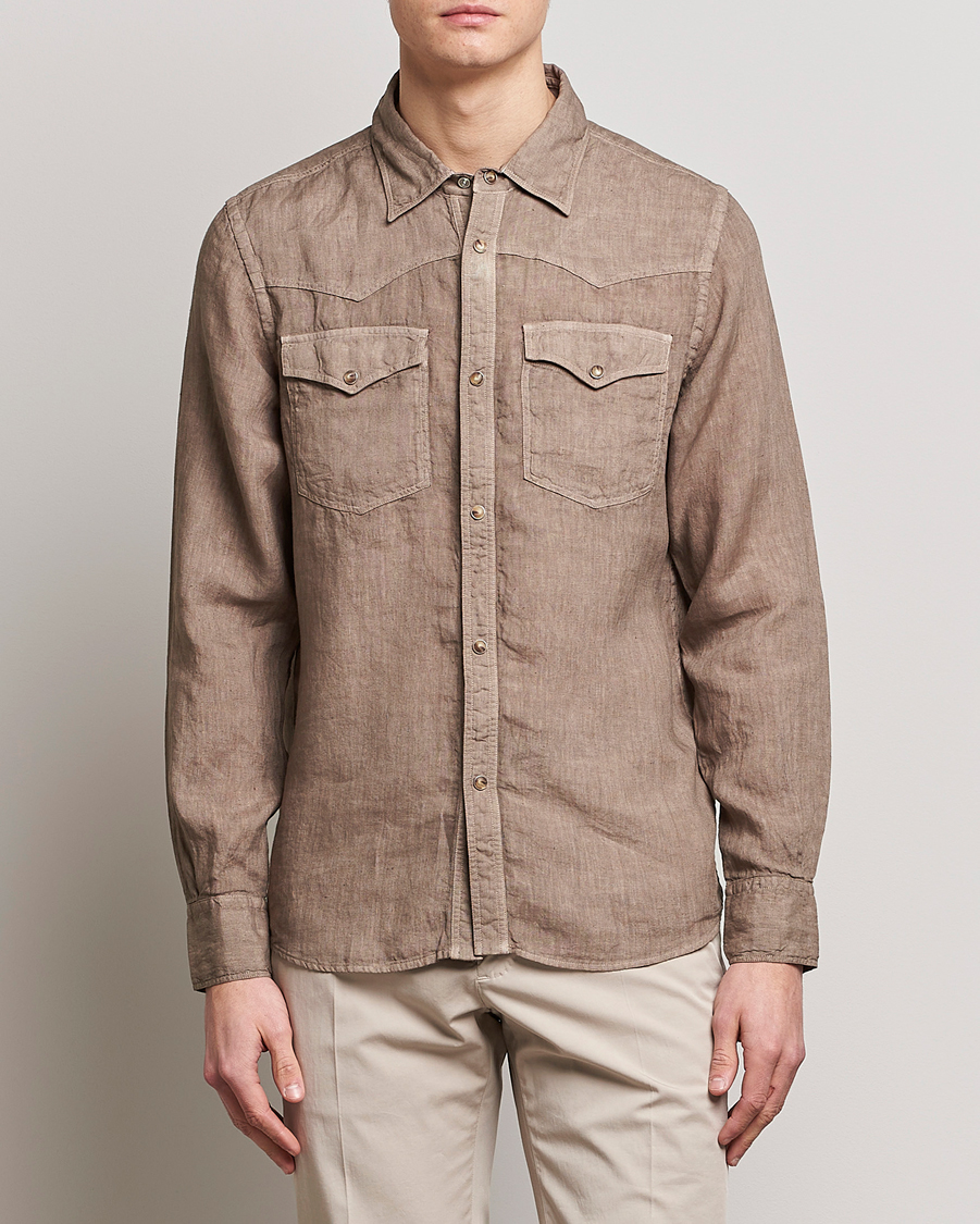 Men | Gran Sasso | Gran Sasso | Casual Pocket Linen Shirt Medium Brown